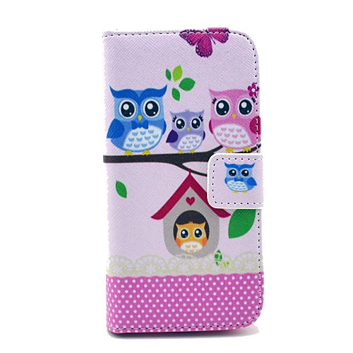 Сова Семья мультфильм Pattern PU кожаный чехол с карт памяти и подставка для Samsung Galaxy S4 мини I9190