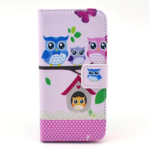 Cute Owl Families Sitting on The Tree Pattern PU Leather Full Body Case for iPhone 5C