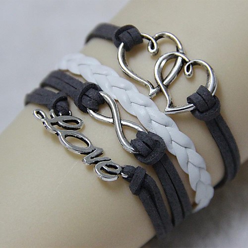 Vintage Double Heart LOVE8 word 18cm Unisex  Leather Wrap Bracelet(1 Pc)