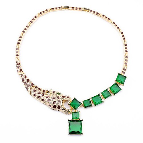Прохладный Leopard Поймайте Зеленый Кристалл Дизайн Позолоченные себе ожерелье (1 шт)