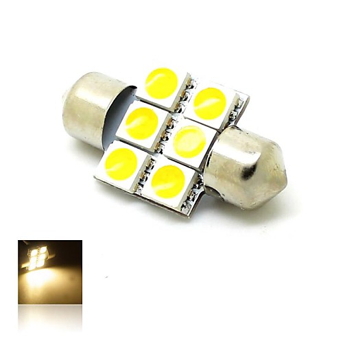 31mm 1W 6x5050 SMD LED 80lm теплый белый 3000K огни купола фестона номерного знака шарика двери лампы для автомобилей (DC 12V)