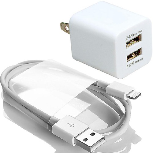 dsb Dual USB зарядное устройство AC стены с 1,0 метровой 8-контактный кабель для Iphone 5/5 сек / 6 Ipad воздуха / мини (2,1 ампер, США штекер)