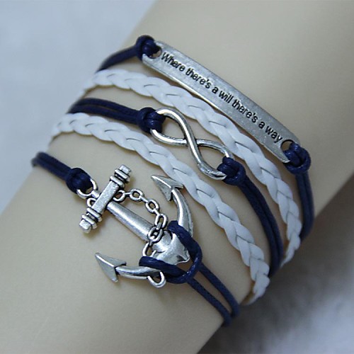 Vintage Anchors 8 characters 18cm Unisex  Leather Wrap Bracelet(1 Pc)