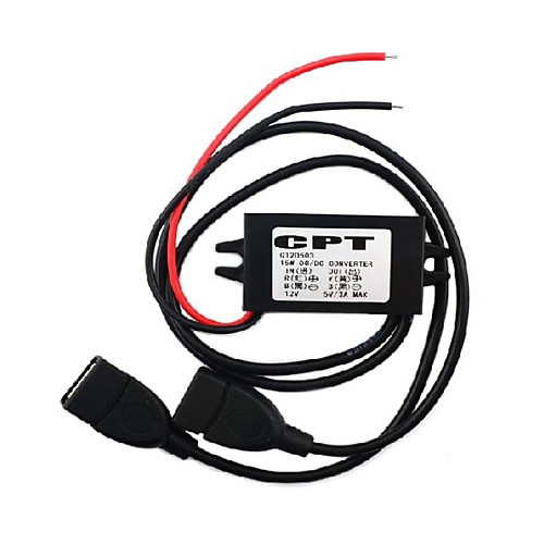 Jtron 12V в 5V DC-DC Снижение напряжения адаптер питания ж / Dual USB Автомобильное зарядное устройство - черный