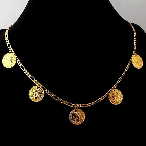 u7 монета ожерелье 18k реальное позолоченные прелести колье цепь Figaro с монетами для женщин 55 см
