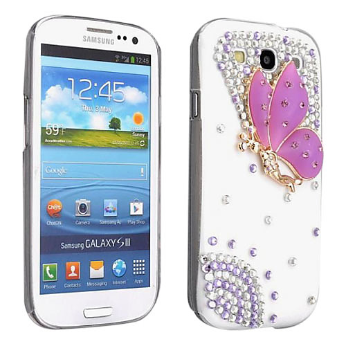 Фиолетовый Бабочка Алмазная Bling трудная крышка случая для Samsung Galaxy S3 i9300