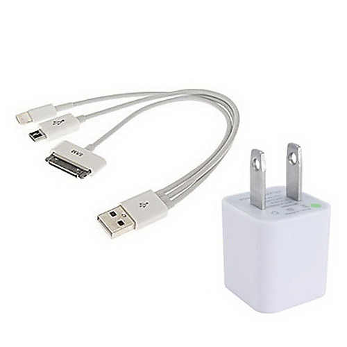 Портативный 3-в-1 зарядное устройство для iPhone5 и другие (8pin, 30pin, Micro USB, 5V 1A, США Plug)