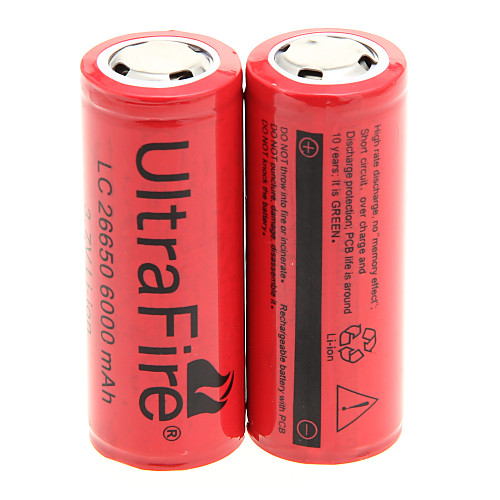 UltraFire LC 6000mAh 26650 батареи (2шт) с Перегрузка защиты  2 шт / лота жесткого пластика Батарея Box