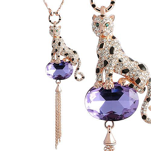 Viennois  Мода Leopard животных Роуз Позолоченные элементы Swarovski кристаллические ожерелье Фиолетовый 1 шт