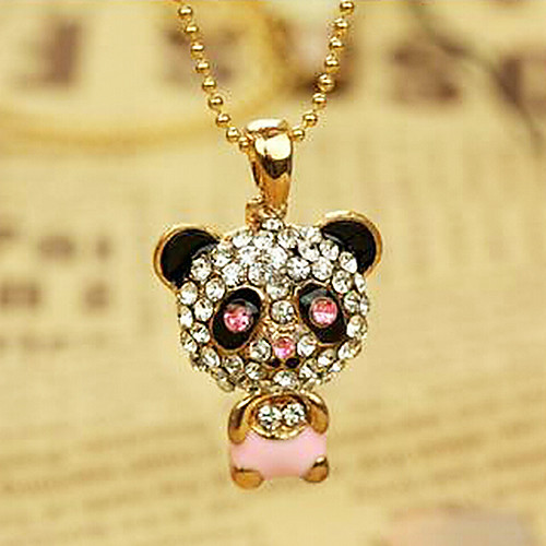 Мода Panda Форма Diamanted Кулон Ожерелье (черный, розовый) (1 шт)