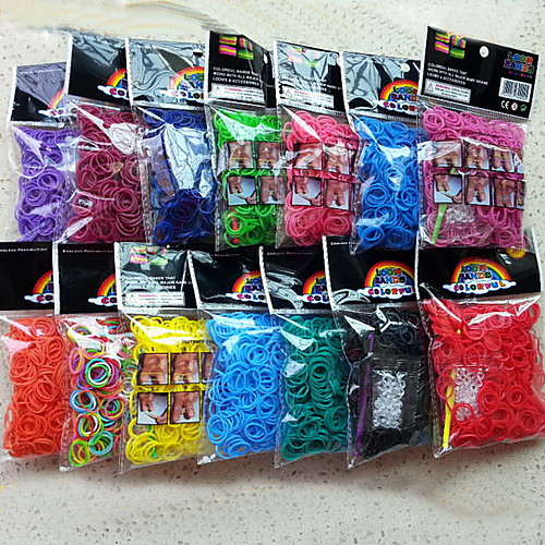 Набор Rainbow Loom для плетения браслетов из резинок (крючок, 600 разноцветных резинок, 24 S- или С-образных клипс)