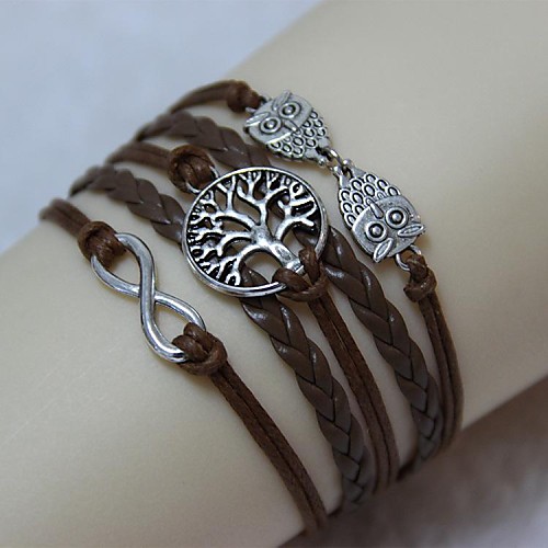 Vintage Owl Tree of Life 8 characters 18cm Unisex  Leather Wrap Bracelet(1 Pc)