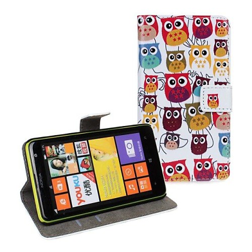 Wallet Style Cartoon Owl PU Leather Full Body Case with Stand and Card Slot for Nokia Lumia 625