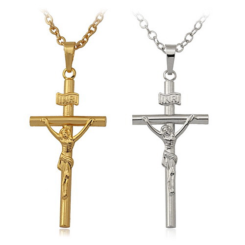 u7 18k реальное позолоченные кресте Иисус колье ожерелье Inri религиозный ювелирный подарок для мужчин и для женщин