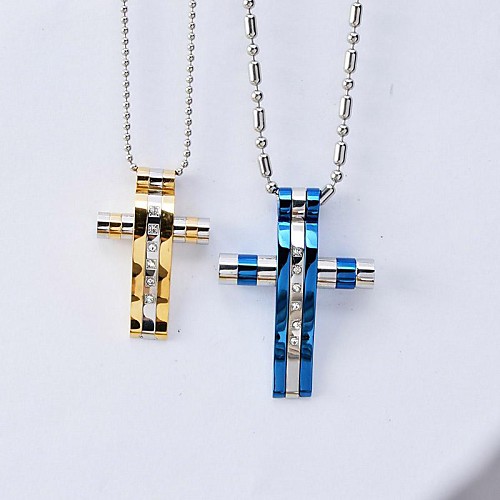 Европейский толщиной крест титана стали пару подвески ожерелье (мужчины синий женский золотой) (1 шт)