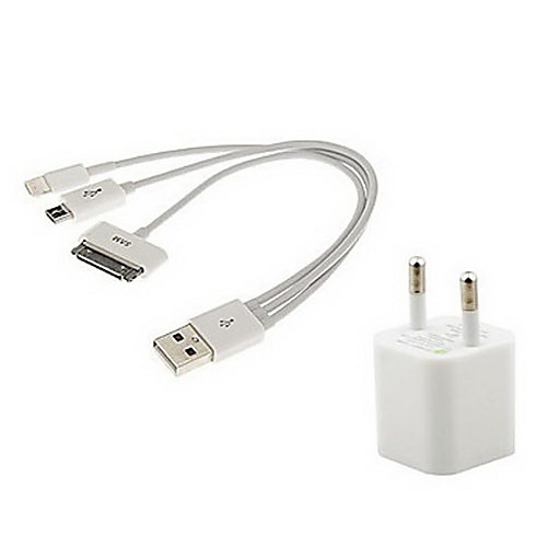 Портативный 3-в-1 зарядное устройство для iPhone5 и другие (8pin, 30pin, Micro USB, 5V 1A, ЕС Plug)