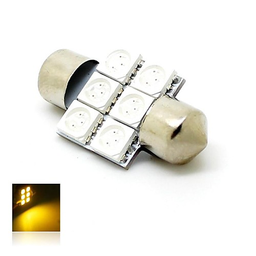 31mm 1W 6x5050 SMD LED 80lm Желтый желтый свет купола фестона номерного знака Лампа для автомобилей (DC 12V)