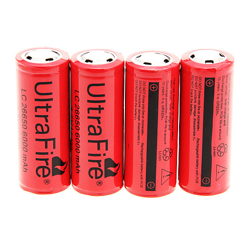 UItraFire LC 6000mAh 26650 батареи (4шт) с Перегрузка защиты