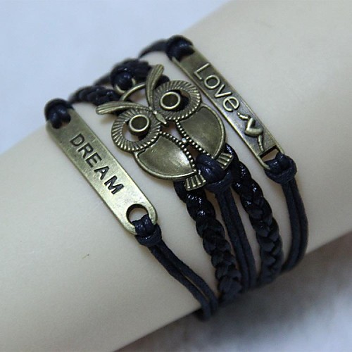 Vintage LOVE angel big eyes owl 18cm Unisex  Leather Wrap Bracelet(1 Pc)