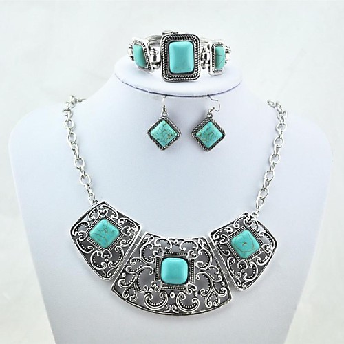 Vintage античный SilverTurquoise (включая серьги ожерелья Браслет) набор ювелирных изделий (зеленый)