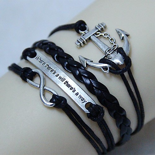 Vintage There is a way anchors 8 characters 18cm Unisex  Leather Wrap Bracelet(1 Pc)