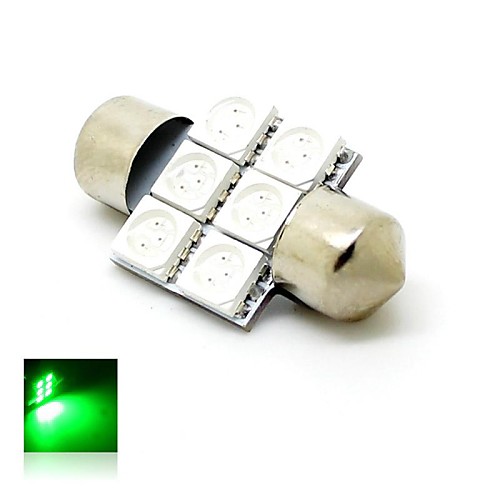 31mm 1W 6x5050 SMD LED 80lm Green Lights купола фестона номерного знака Лампа для автомобилей (DC 12V)