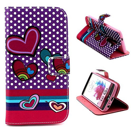 Wave Point and Heart Shape Design PU Leather Full Body Case with Stand and Money Holder for LG G3