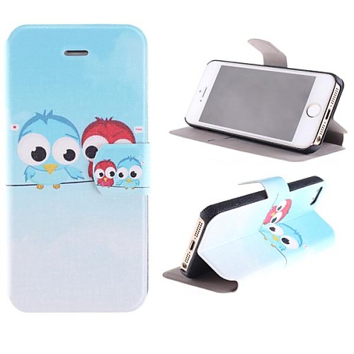 Two Birds in The Pattern PU Full Body Case with Card Slot and Stand for iPhone 5/5S