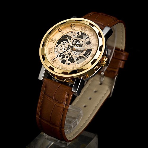 Men's Fashion Mechanical Skeleton Luxury Leather Watch