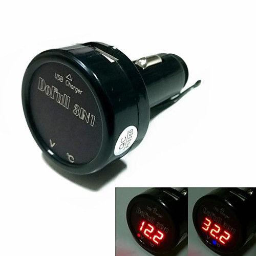 12V/24V 3 в 1 автомобиль Батарея цифровой вольтметр термометр USB зарядка