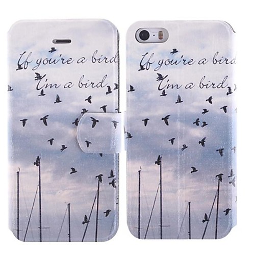 The Sea and The Design of Birds PU Full Body Case with Card Slot for iPhone 5/5S