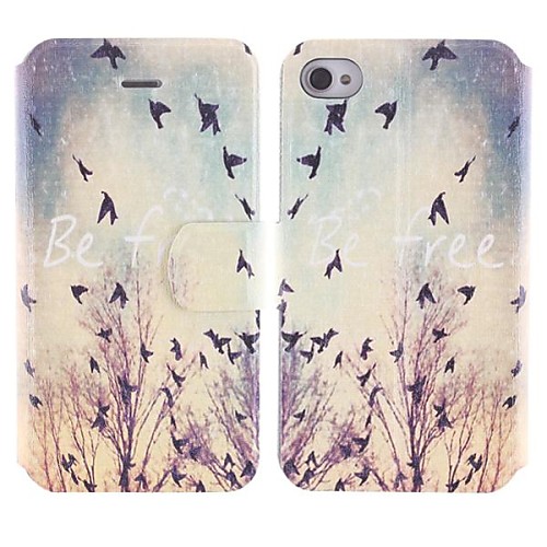 Dusk Birds Design PU Full Body Case with Card Slot for iPhone 4/4S