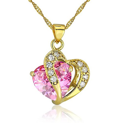 Мода ювелирные изделия сердца 24K позолоченный CZ ожерелье для женщин с цепью
