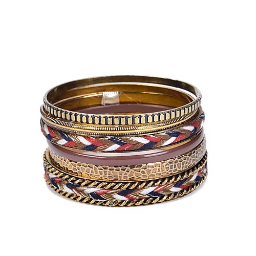 6 Rows Metal Plaited Bangle Set