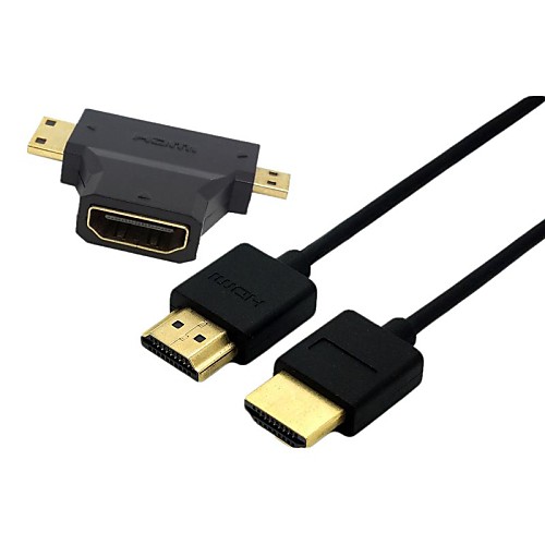 6 футов 1,8 м сверхтонкий кабель HDMI шнур&мини / микро HDMI мужчин и HDMI feamle 3 в 1 адаптер бесплатную доставку