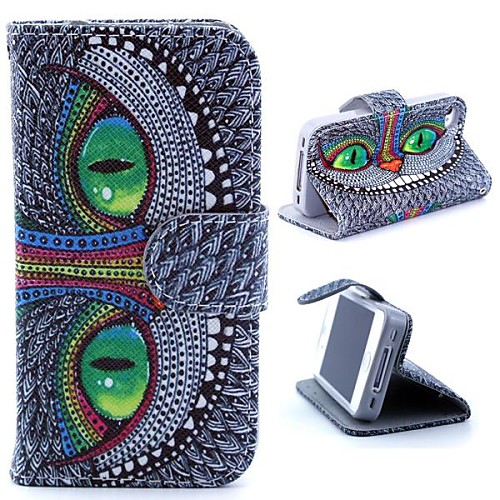 Animal Smiling Face Pattern PU Leather Full Body Case with Stand and Card Slot and Money Holder for iPhone 4/4S