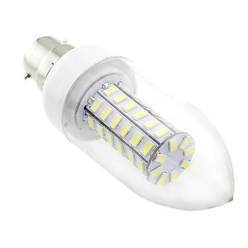 B22 7W LED 56x5730 SMD 700LM 6500K Белый свет Прозрачная крышка Свеча накаливания лампы (AC 220V ~ 240V)