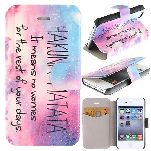 Hakuna Matata Pattern Clamshell PU Leather Full Body Case with Card Slot for iPhone 4/4S