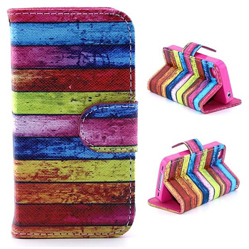 Chromatic Stripe Pattern PU Leather Full Body Case with Stand and Card Slot and Money Holder for iPhone 4/4S