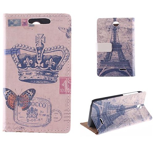 Crown Butterfly Pattern with The Eiffel Tower PU Full Body Case with Card Slot for HTC Desire 310