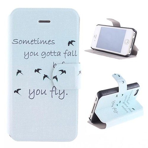 Free Bird Patterns PU Full Body Case with Card Slot and Stand for iPhone 4/4S