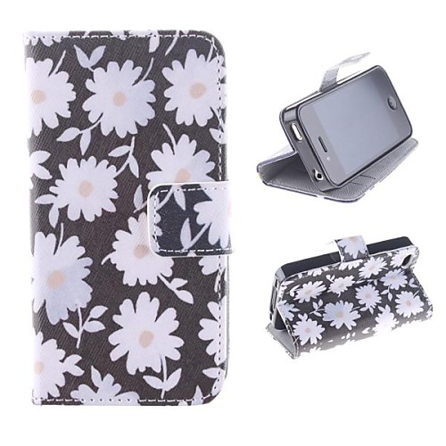 Flower Pattern PU Full Body Case with Card Slot and Stand for iPhone 4/4S