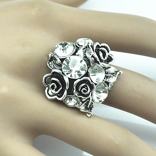 Toonykelly Vintage Female Flower Crystal Adjustable Ring(1pcs)