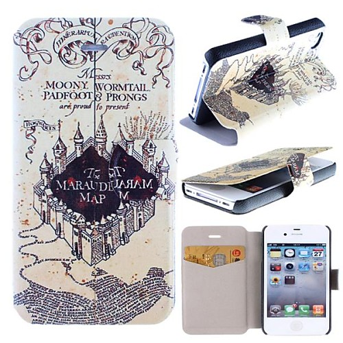 Marauder's Map Harry Potter Movie Series Pattern Clamshell PU Leather Full Body Case with Card Slot for iPhone 4/4S