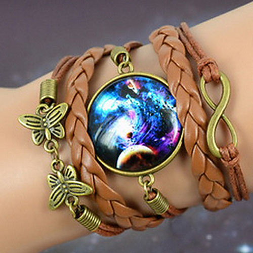 Galaxy DIY Butterfly Gem Handmade Twine Brown Leather Warp Bracelet(1 Pc)