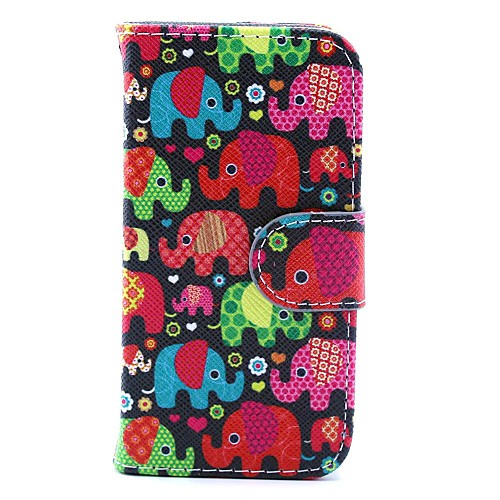 Colourful Elephant Pattern PU Leather Full Body Case with Stand and Card Slot and Money Holder for iPhone 4/4S