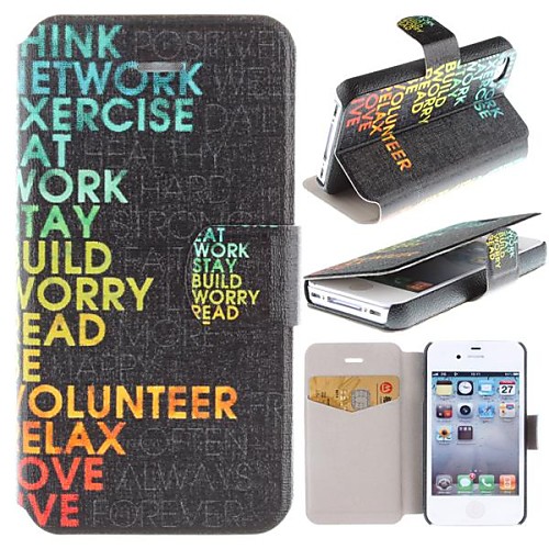 Life Quotes Pattern Clamshell PU Leather Full Body Case with Card Slot for iPhone 4/4S