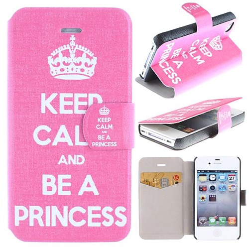 Crown Keep Calm and Be A Princess Pattern Clamshell PU Leather Full Body Case with Card Slot for iPhone 4/4S