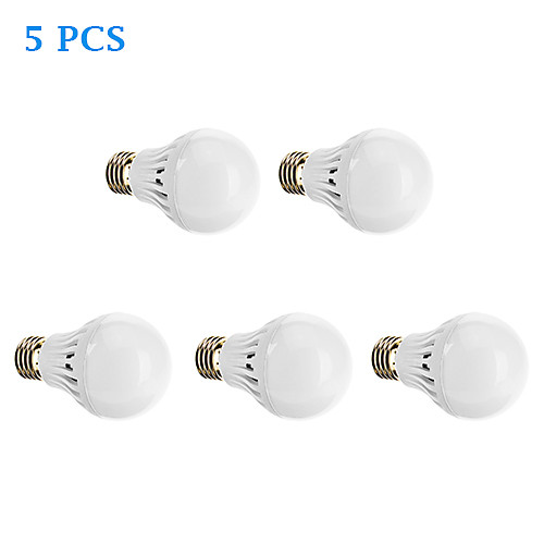 Набор из 5 круглых LED ламп (85-265V), теплый белый свет, E27 A60 10W 25x2835SMD 980LM 3000K