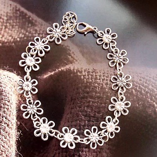 Sweet Flower 20cm Unisex Silver Alloy Chain & Link Bracelet(1 Pc)